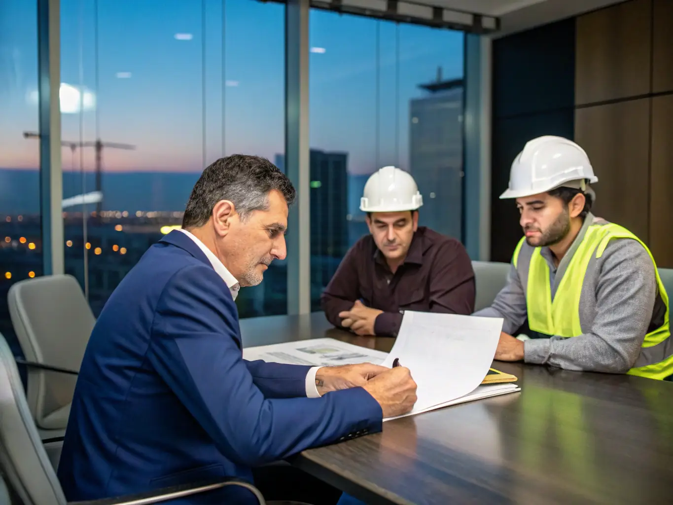 A content creator is collaborating with a brand representative in a modern office, discussing campaign strategy and goals, symbolizing strategic brand outreach.