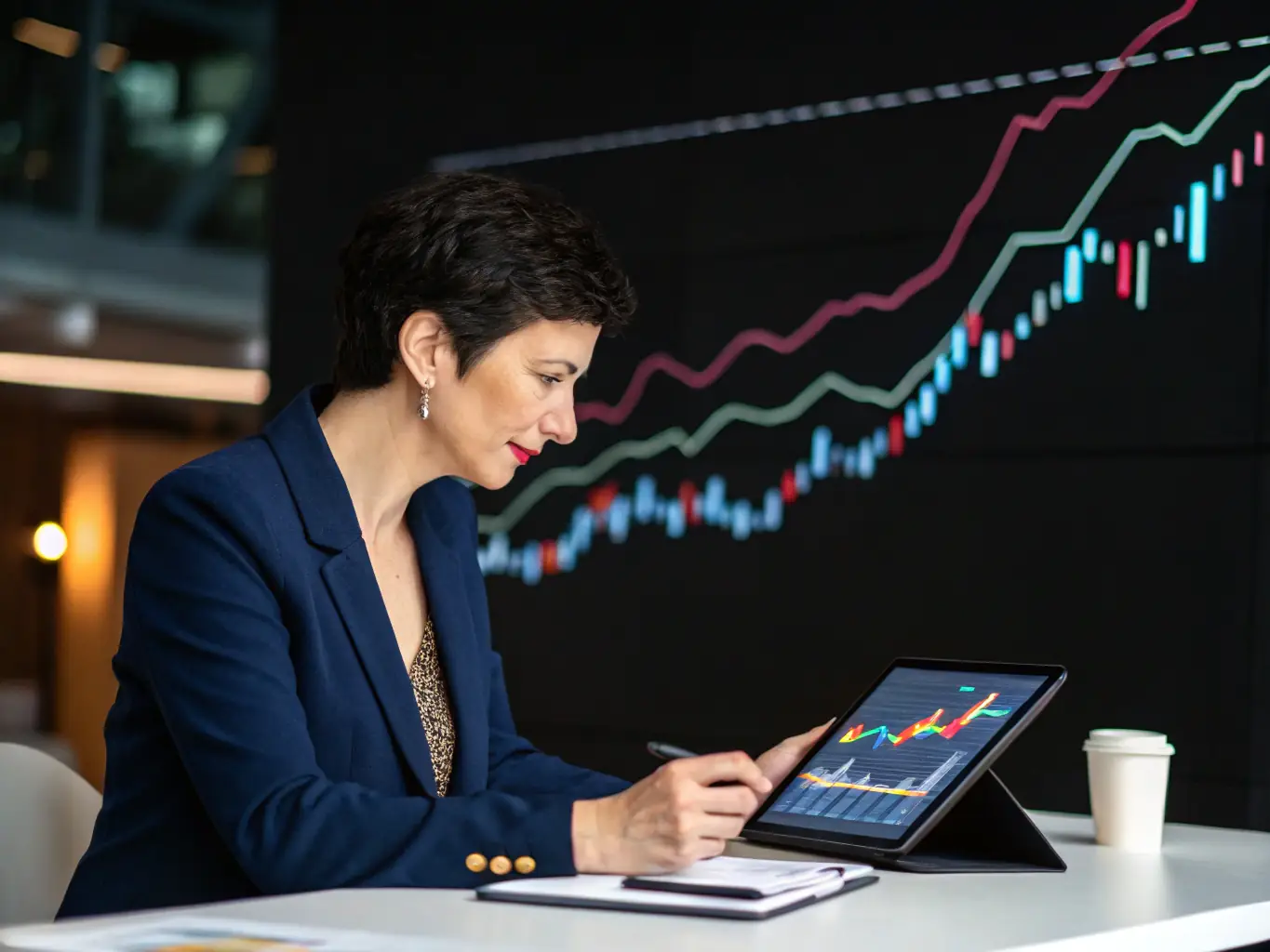 A brand representative and a content creator reviewing campaign analytics on a tablet, symbolizing data-driven insights and performance tracking.